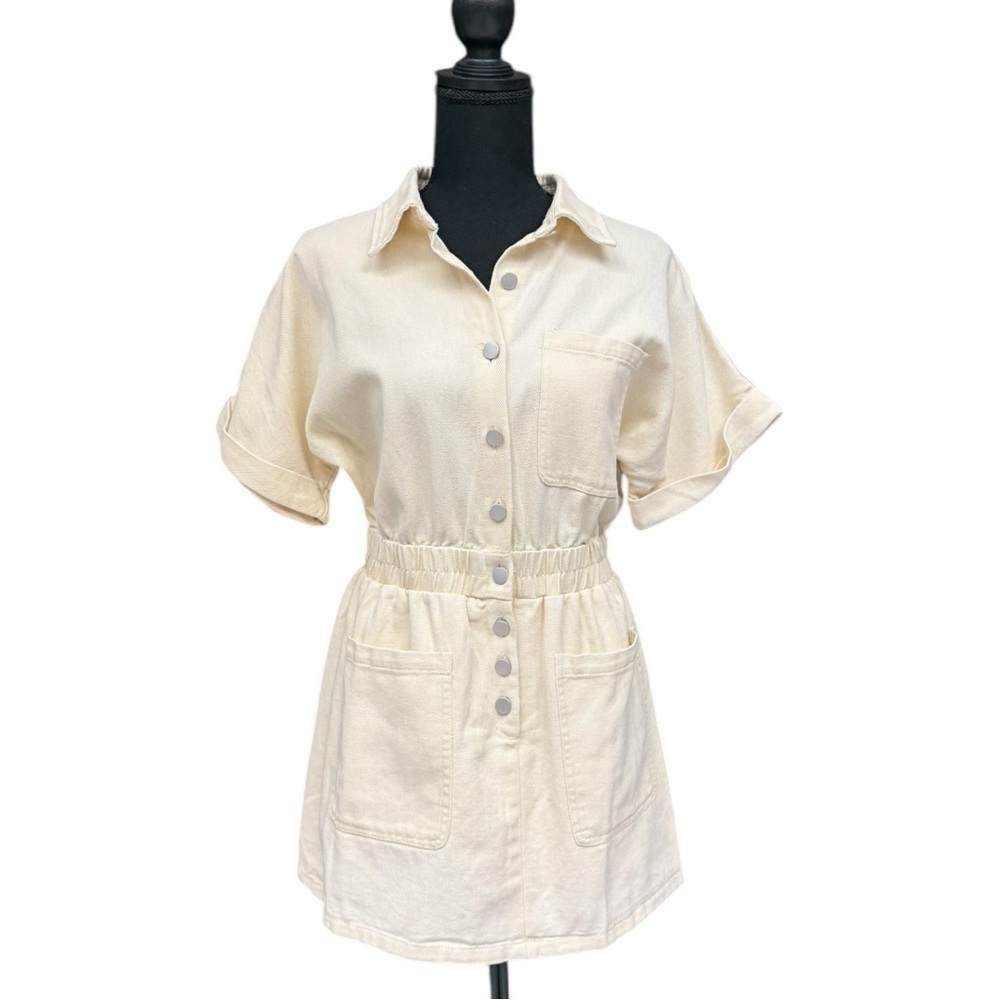 White Birch Cream Utility Romper Dress Size Small Casual Summer Denim Romper - Picture 4 of 11